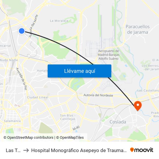 Las Tablas to Hospital Monográfico Asepeyo de Traumat. Cirugía y Rehabilitación map