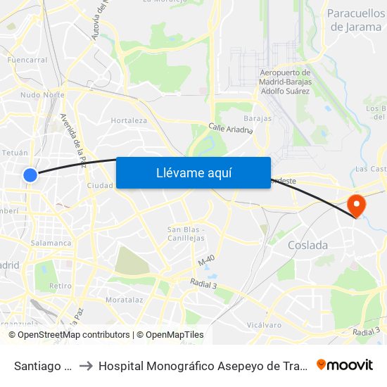 Santiago Bernabéu to Hospital Monográfico Asepeyo de Traumat. Cirugía y Rehabilitación map