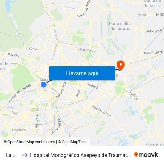 La Latina to Hospital Monográfico Asepeyo de Traumat. Cirugía y Rehabilitación map