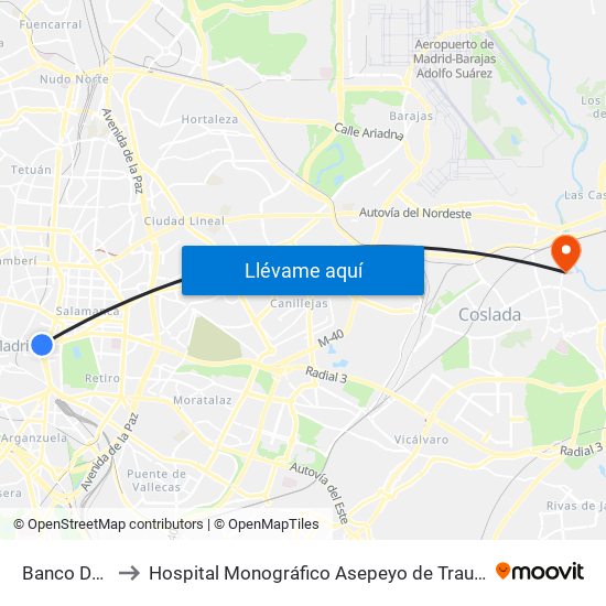 Banco De España to Hospital Monográfico Asepeyo de Traumat. Cirugía y Rehabilitación map