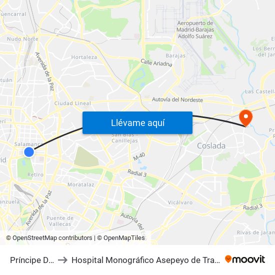 Príncipe De Vergara to Hospital Monográfico Asepeyo de Traumat. Cirugía y Rehabilitación map