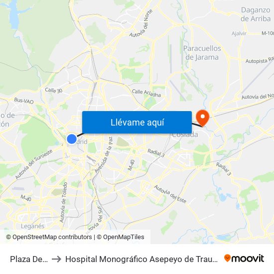 Plaza De España to Hospital Monográfico Asepeyo de Traumat. Cirugía y Rehabilitación map