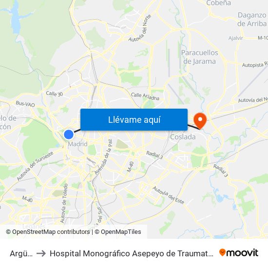 Argüelles to Hospital Monográfico Asepeyo de Traumat. Cirugía y Rehabilitación map
