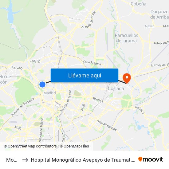 Moncloa to Hospital Monográfico Asepeyo de Traumat. Cirugía y Rehabilitación map