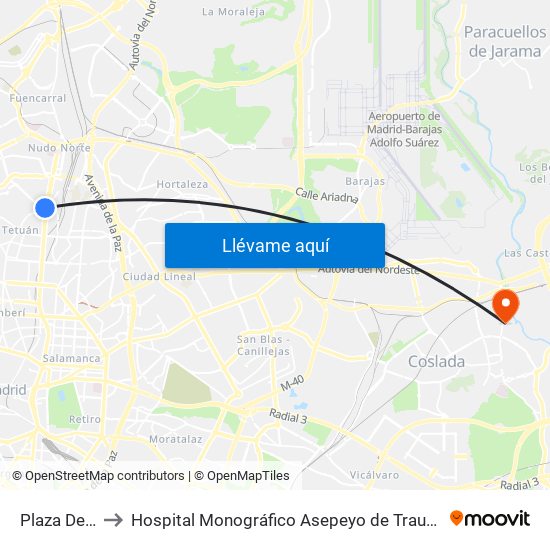 Plaza De Castilla to Hospital Monográfico Asepeyo de Traumat. Cirugía y Rehabilitación map