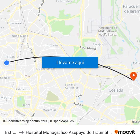Estrecho to Hospital Monográfico Asepeyo de Traumat. Cirugía y Rehabilitación map