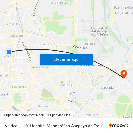 Valdeacederas to Hospital Monográfico Asepeyo de Traumat. Cirugía y Rehabilitación map