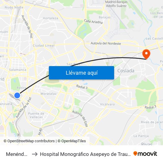 Menéndez Pelayo to Hospital Monográfico Asepeyo de Traumat. Cirugía y Rehabilitación map