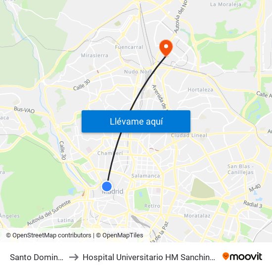 Santo Domingo to Hospital Universitario HM Sanchinarro map