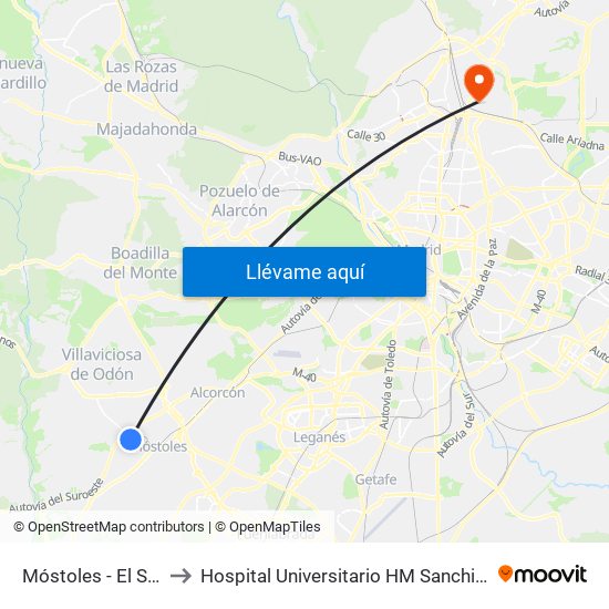 Móstoles - El Soto to Hospital Universitario HM Sanchinarro map