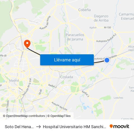 Soto Del Henares to Hospital Universitario HM Sanchinarro map