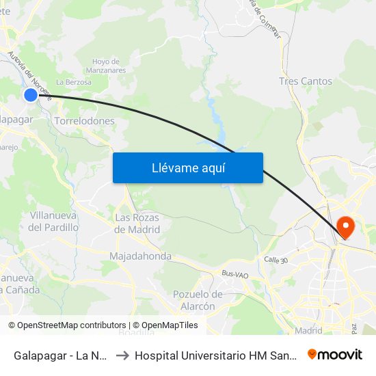 Galapagar - La Navata to Hospital Universitario HM Sanchinarro map