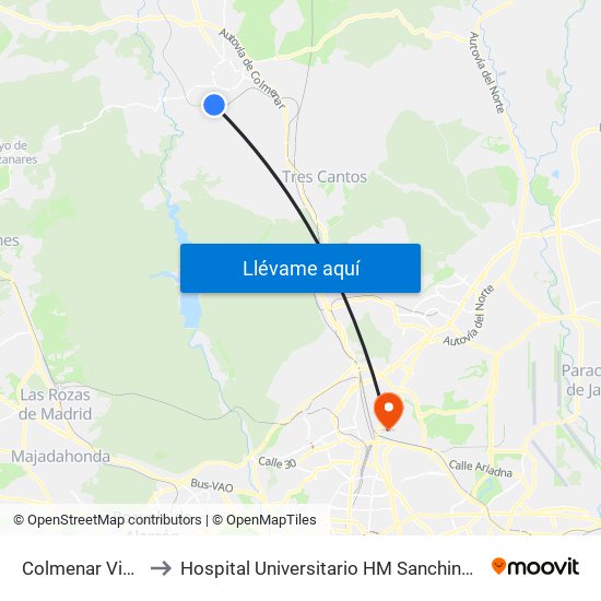 Colmenar Viejo to Hospital Universitario HM Sanchinarro map
