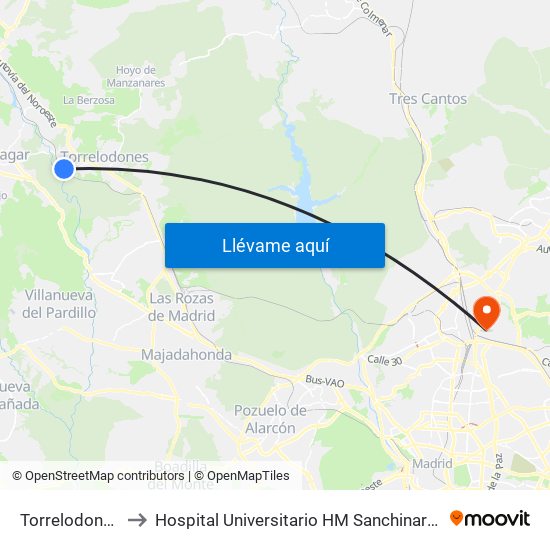 Torrelodones to Hospital Universitario HM Sanchinarro map