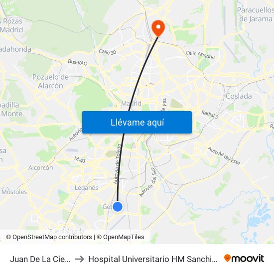 Juan De La Cierva to Hospital Universitario HM Sanchinarro map