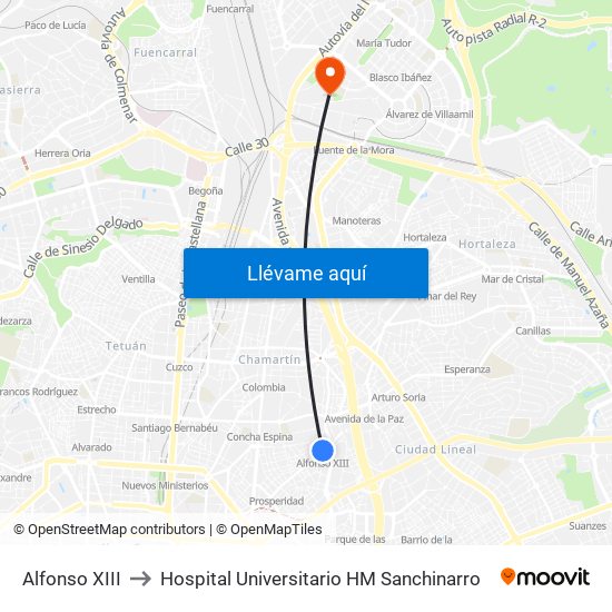 Alfonso XIII to Hospital Universitario HM Sanchinarro map