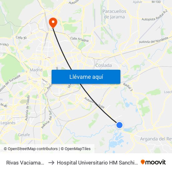 Rivas Vaciamadrid to Hospital Universitario HM Sanchinarro map
