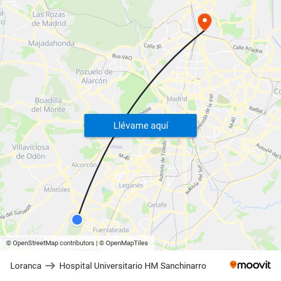 Loranca to Hospital Universitario HM Sanchinarro map
