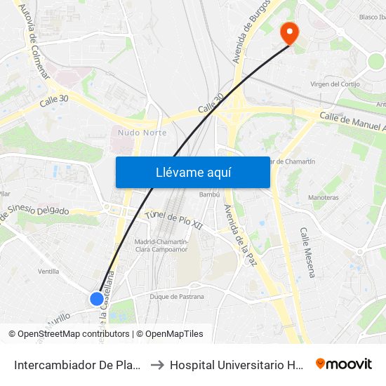 Intercambiador De Plaza De Castilla to Hospital Universitario HM Sanchinarro map