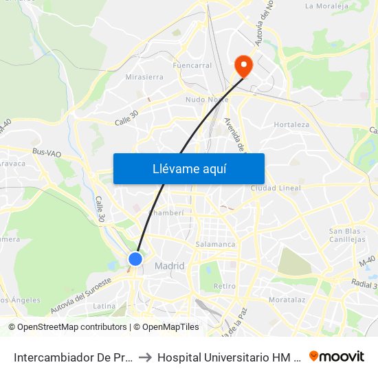 Intercambiador De Príncipe Pío to Hospital Universitario HM Sanchinarro map