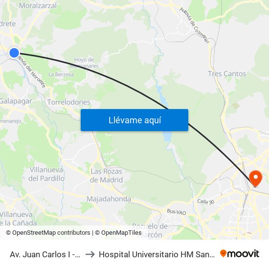 Av. Juan Carlos I - Zoco to Hospital Universitario HM Sanchinarro map