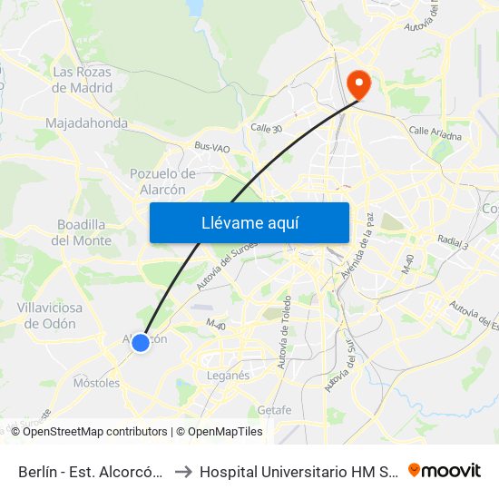 Berlín - Est. Alcorcón Central to Hospital Universitario HM Sanchinarro map
