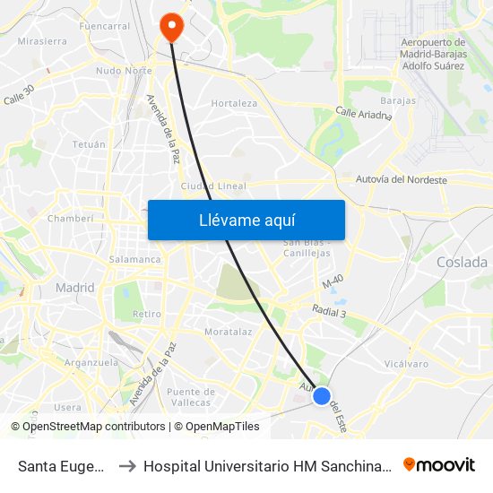 Santa Eugenia to Hospital Universitario HM Sanchinarro map