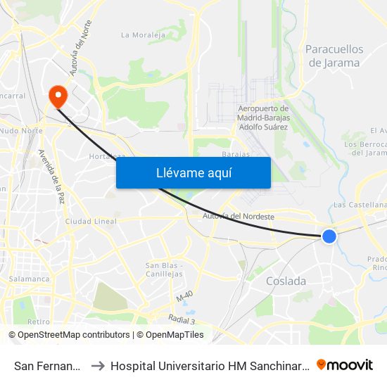 San Fernando to Hospital Universitario HM Sanchinarro map