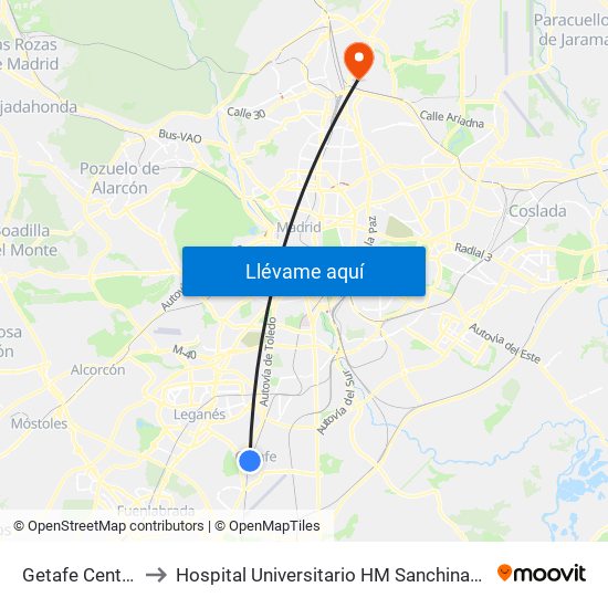 Getafe Centro to Hospital Universitario HM Sanchinarro map