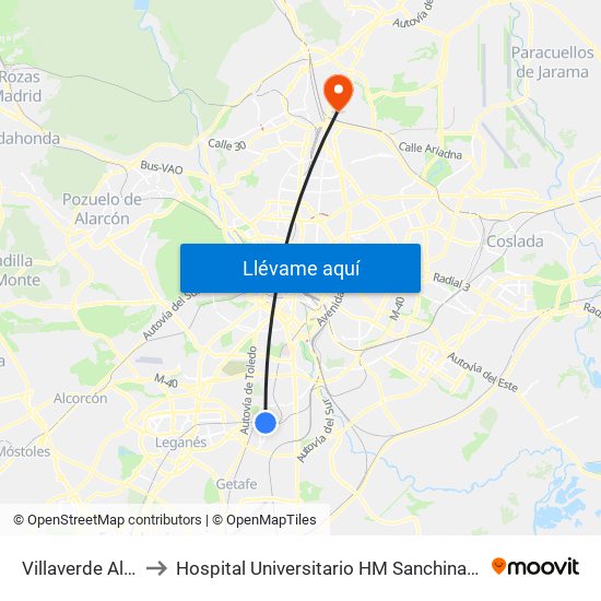 Villaverde Alto to Hospital Universitario HM Sanchinarro map