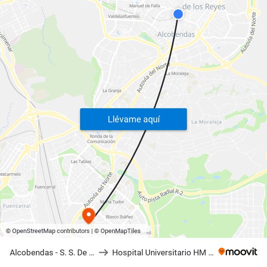 Alcobendas - S. S. De Los Reyes to Hospital Universitario HM Sanchinarro map