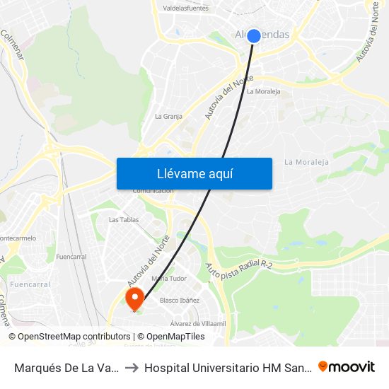 Marqués De La Valdavia to Hospital Universitario HM Sanchinarro map