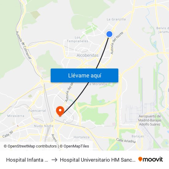 Hospital Infanta Sofía to Hospital Universitario HM Sanchinarro map