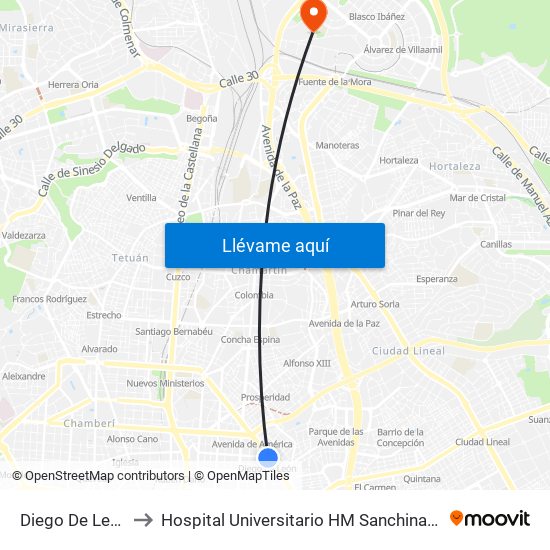 Diego De León to Hospital Universitario HM Sanchinarro map