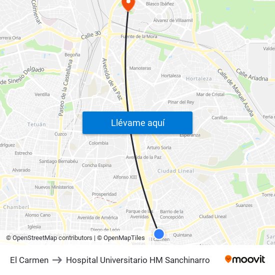 El Carmen to Hospital Universitario HM Sanchinarro map