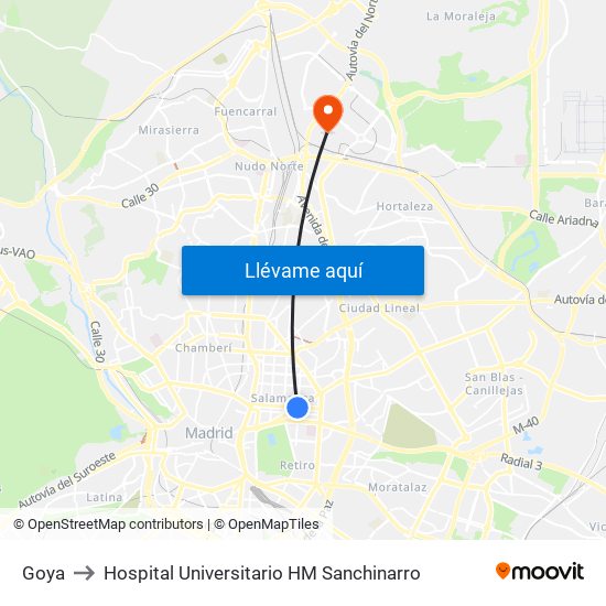 Goya to Hospital Universitario HM Sanchinarro map