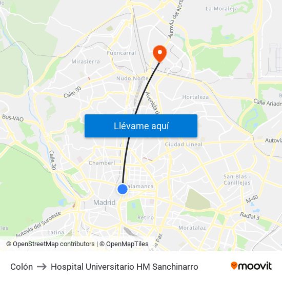 Colón to Hospital Universitario HM Sanchinarro map