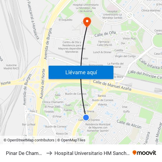Pinar De Chamartín to Hospital Universitario HM Sanchinarro map