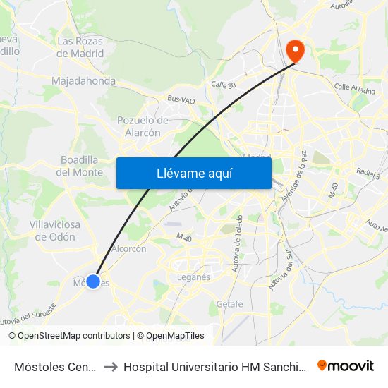 Móstoles Central to Hospital Universitario HM Sanchinarro map
