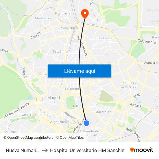 Nueva Numancia to Hospital Universitario HM Sanchinarro map