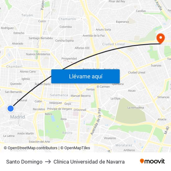 Santo Domingo to Clínica Universidad de Navarra map