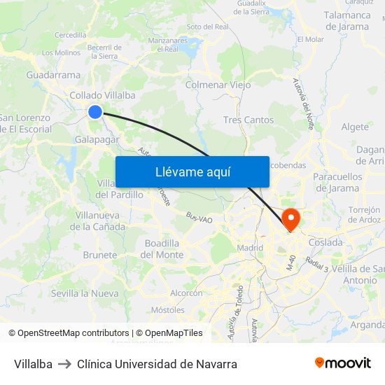 Villalba to Clínica Universidad de Navarra map