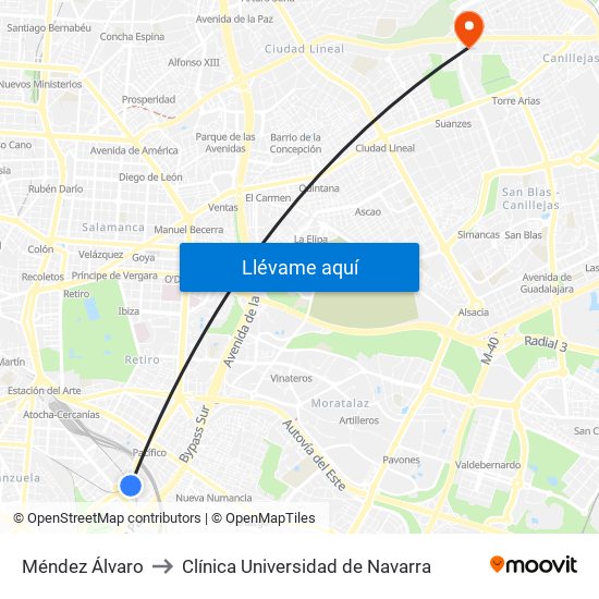 Méndez Álvaro to Clínica Universidad de Navarra map
