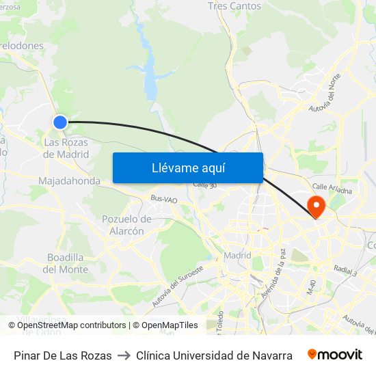 Pinar De Las Rozas to Clínica Universidad de Navarra map