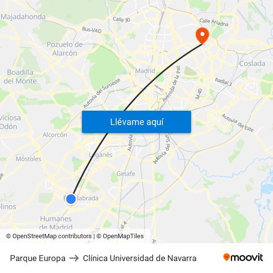 Parque Europa to Clínica Universidad de Navarra map