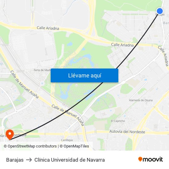 Barajas to Clínica Universidad de Navarra map