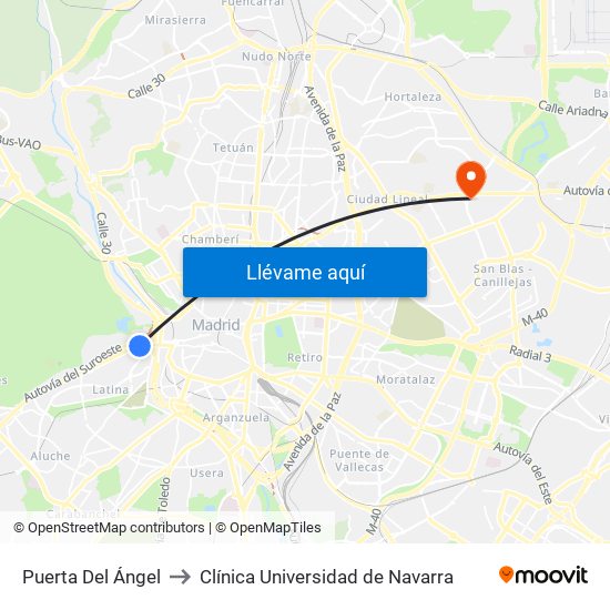 Puerta Del Ángel to Clínica Universidad de Navarra map