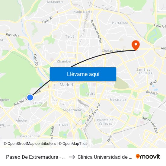Paseo De Extremadura - El Greco to Clínica Universidad de Navarra map