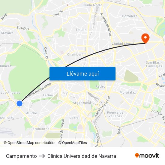 Campamento to Clínica Universidad de Navarra map