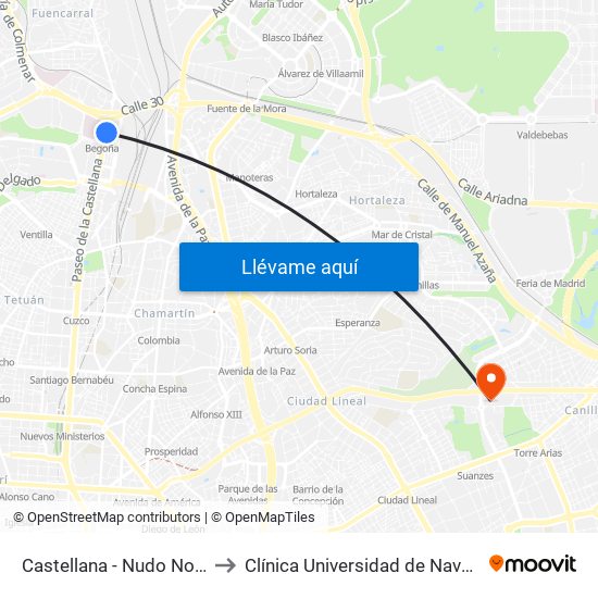 Castellana - Nudo Norte to Clínica Universidad de Navarra map